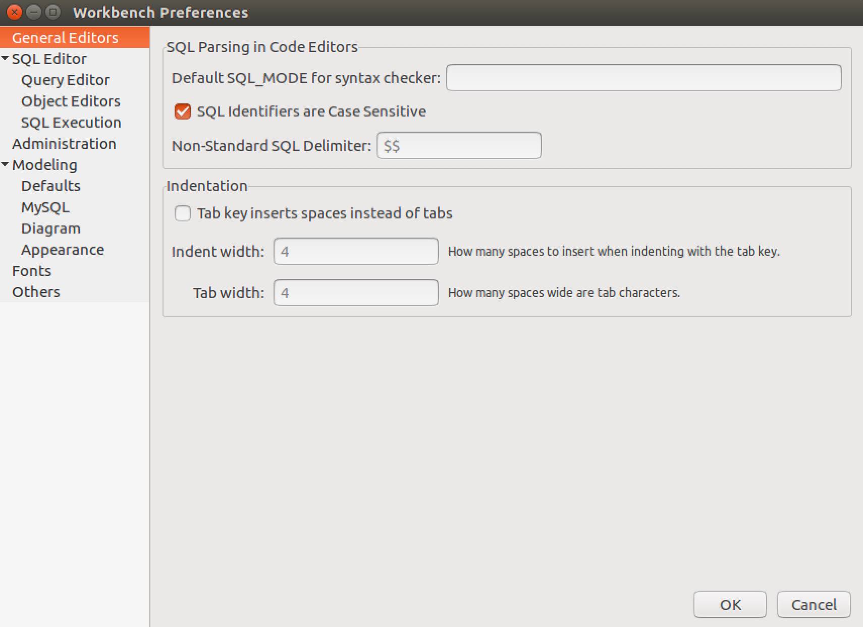 MySQL Workbench Preferences MySQL Workbench Preferences